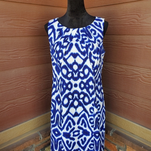 AB Studio Blue and White Geometric Women's Dress Size 12 NWOT - Picture 10 of 11